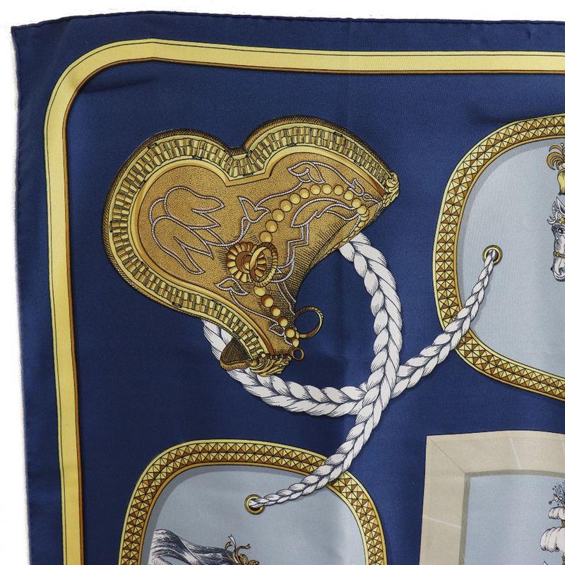 Hermes Carré 90 Grand Apparat Horse Silk Blue Women's Scarf
