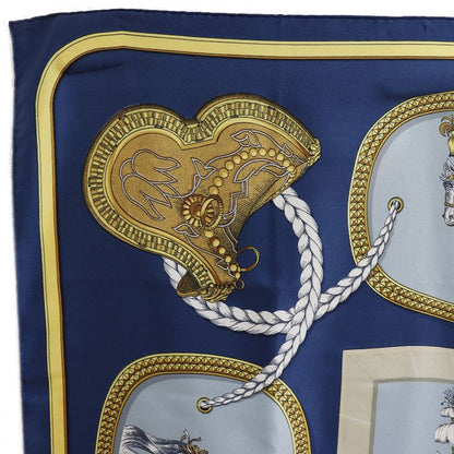 Hermes Carré 90 Grand Apparat Horse Silk Blue Women's Scarf