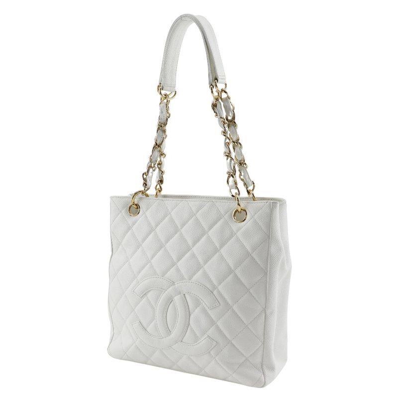 Chanel PST Chain Tote Caviar Skin White Women Shoulder Bag