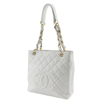 Chanel PST Chain Tote Caviar Skin White Women Shoulder Bag