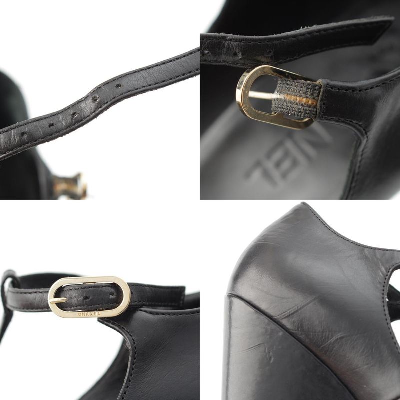 Chanel Coco Mark Bijoux Studded Heel Shoes Pumps Black 37