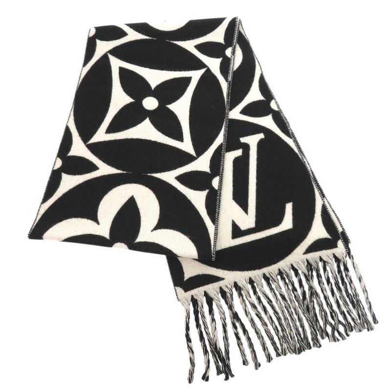 Louis Vuitton Flight Mode LV Medallion M79212 Wool Black White Scarf LV 1094
