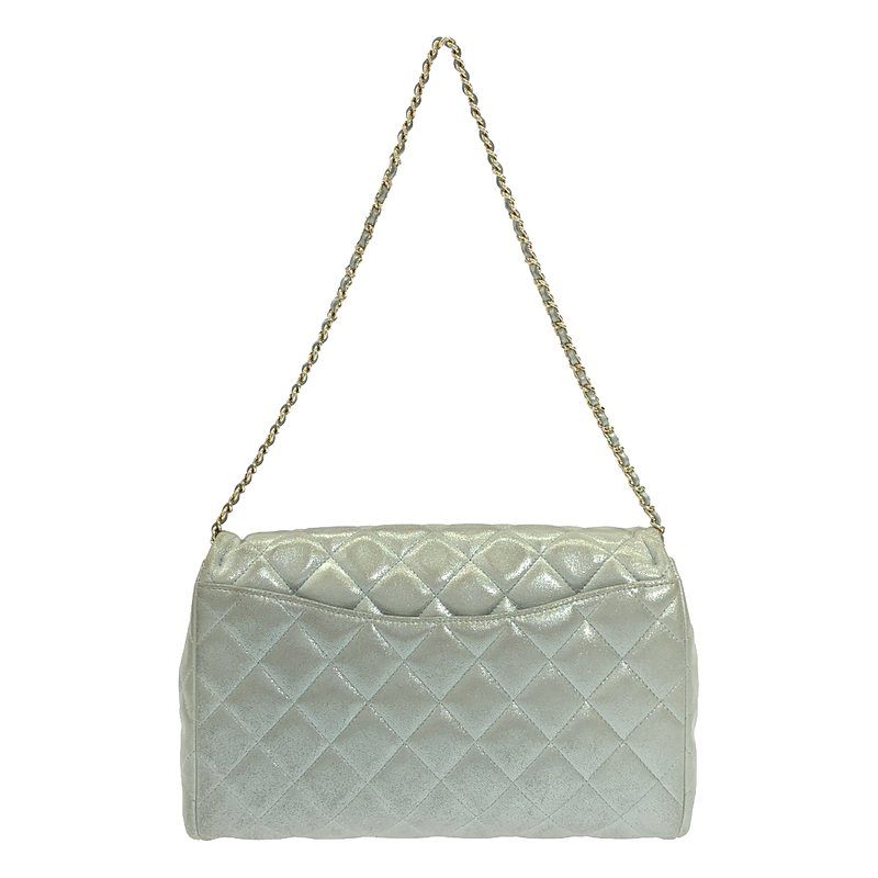 Chanel - Matelasse Metallic Leather Flap Chain Shoulder Bag - Silver - Women