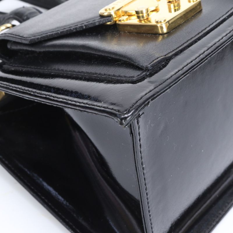 Fendi Leather 2WAY Shoulder Bag Crossbody Hand Tote Black Gold Hardware Women's