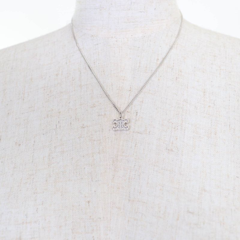 Celine Triomphe Rhinestone Necklace With Silver Accessories With Box And
