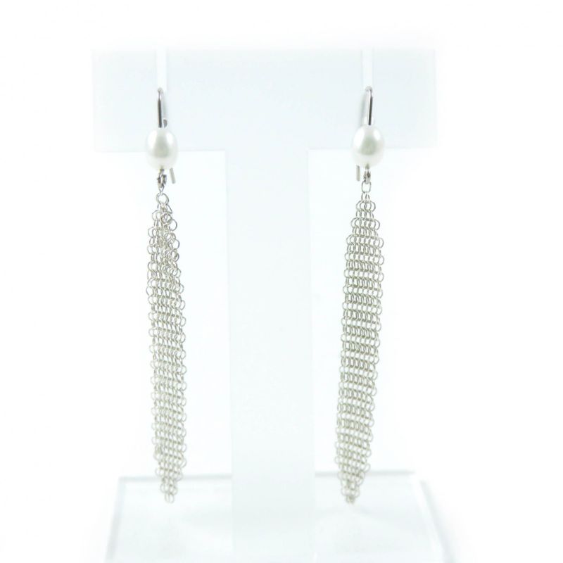 Tiffany & Co Elsa Peretti Mesh Tassel Earrings With Pearl Ag925