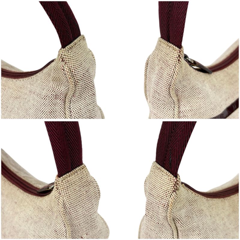 Prada Accessory Pouch Mini Handbag Ivory Wine Red Canvas