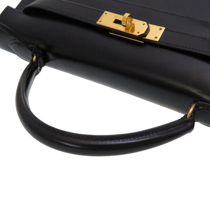 Hermes Kelly 32 Outer Stitch Box Calf Black Gold Hardware 00V Engraved Handbag