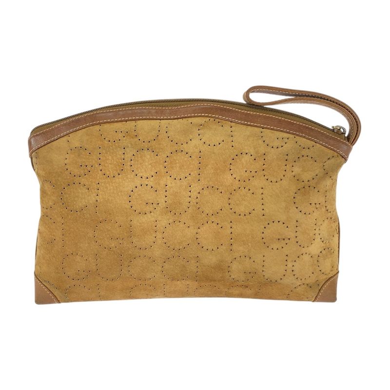 Gucci Vintage Brown Beige Gold Hardware Suede 004 113 0367 Clutch Bag Second