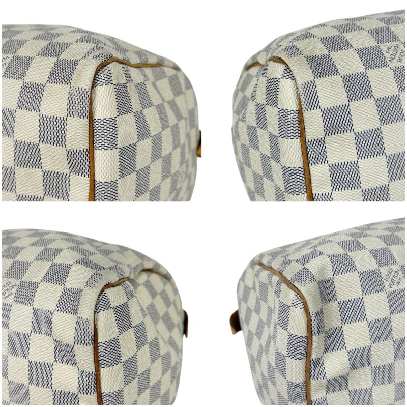 Louis Vuitton Damier Azure Speedy 30 Mini Boston Bag Handbag White Beige