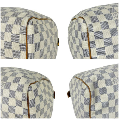 Louis Vuitton Damier Azure Speedy 30 Mini Boston Bag Handbag White Beige