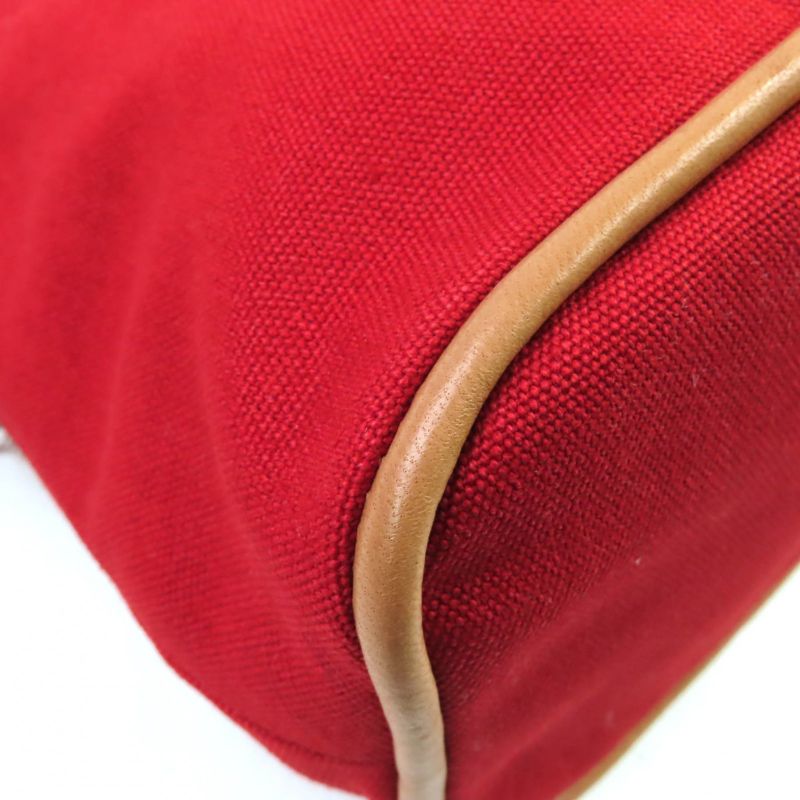 Hermes Bolide Pouch MM 100% Cotton Rouge H Logo Embroidery Leather ZIP Pouch