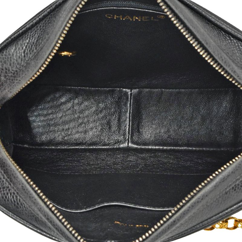 Chanel Coco Mark Chain Shoulder Bag Caviar Skin Black Gold Hardware