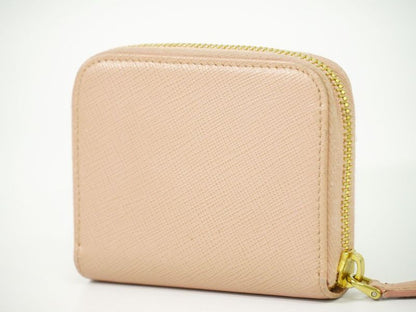 Authentic Prada Leather Round Zipper Coin Case Coin Purse Pink Wallet Pre-owned