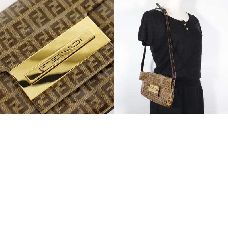 Fendi Mamma Bucket Zucchino 2WAY Clutch Vinyl Brown Women's Shoulder Bag