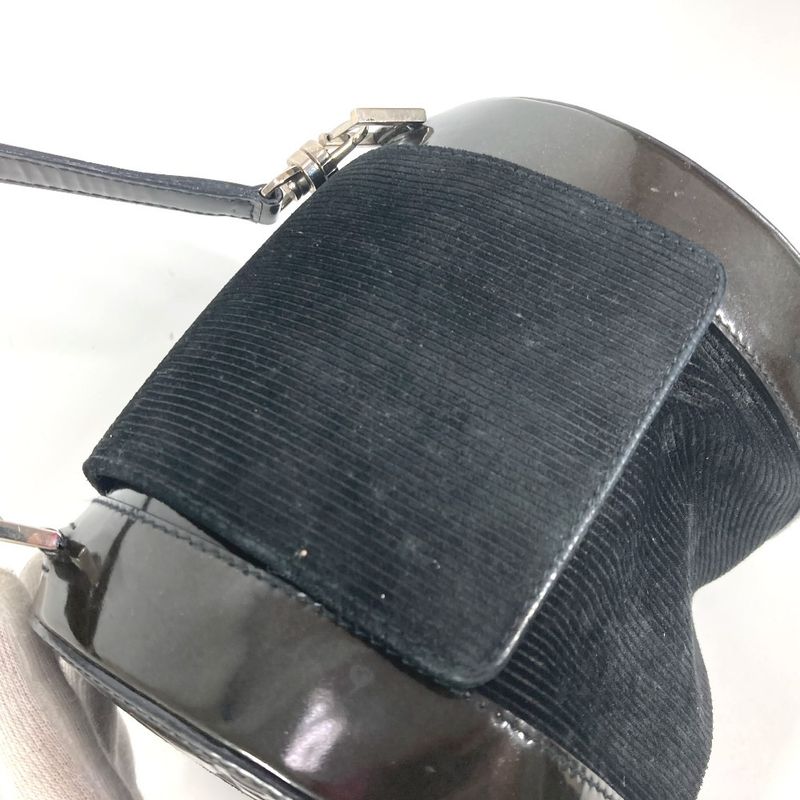 Bvlgari Bulgari Handbag Logomania Drum Tube Shape Suede Black