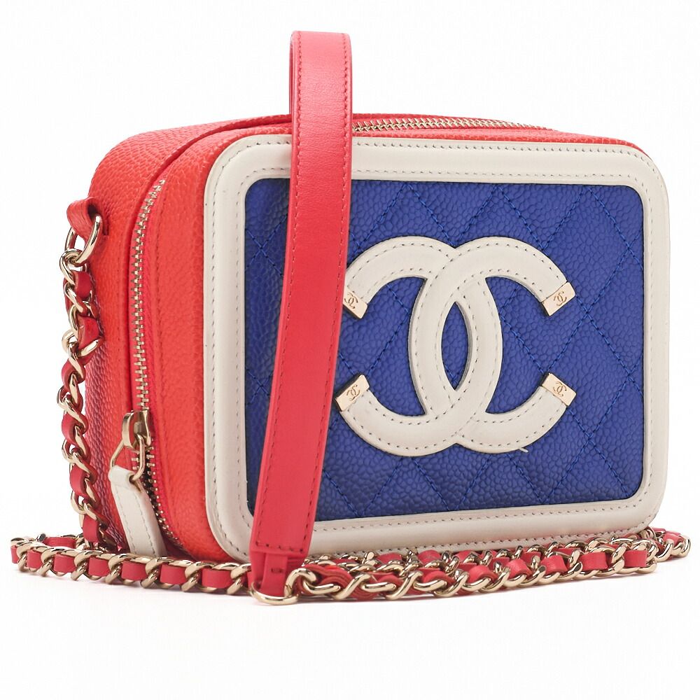 Chanel Shoulder Bag Coco Mark CC Filigree Mini Caviar Skin Red X Multicolor