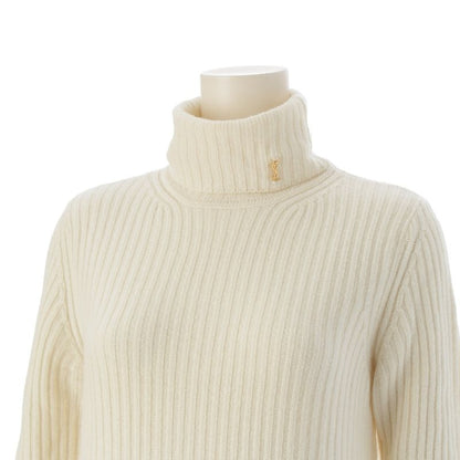 Saint Laurent 2021 Wool Cashmere YSL Logo Turtleneck Knit Sweater 666098 White M