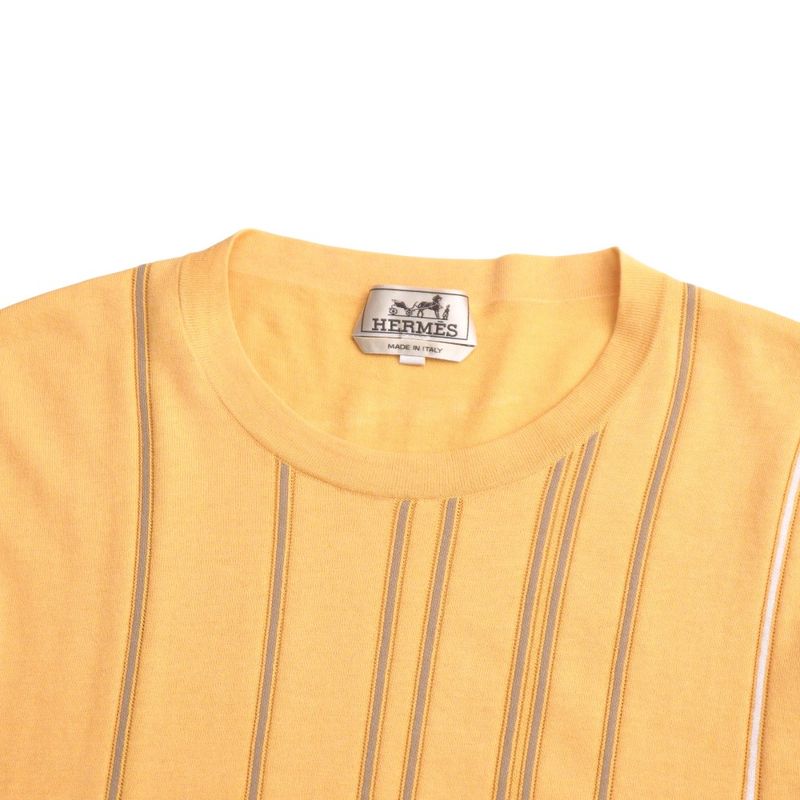 Hermes Short Sleeve T-shirt Size XL Striped Ribbed Sleeves Crewneck Knit