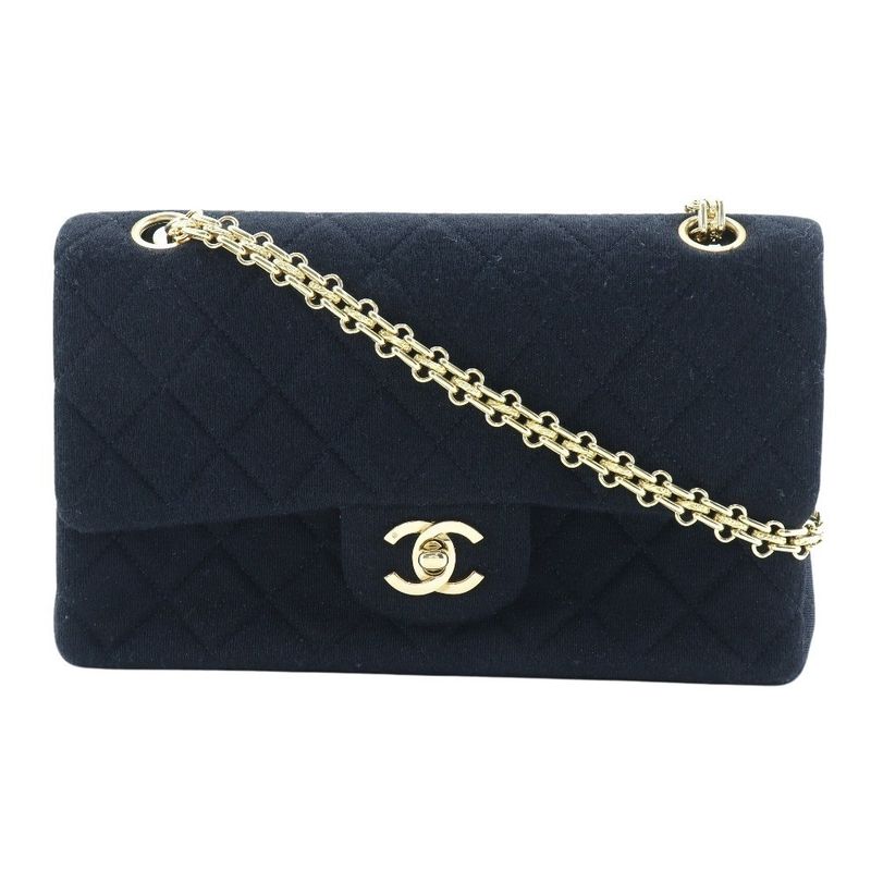 Chanel Chain Shoulder Matelasse Double Flap Jersey Black Women's Shoulder Bag
