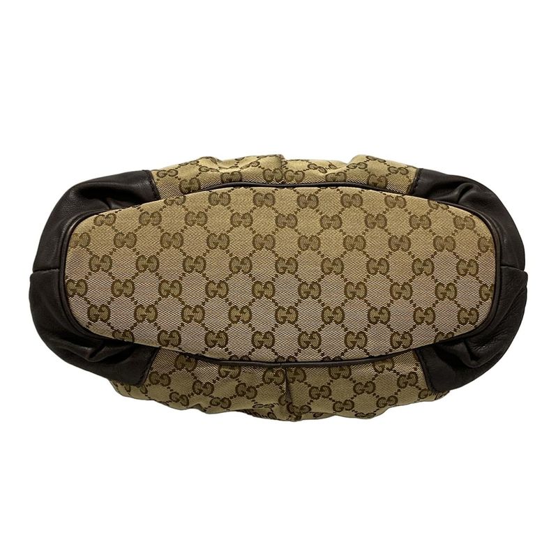 Gucci Handbag Sookie GG Pattern 247902 Dark Brown And Beige Leather