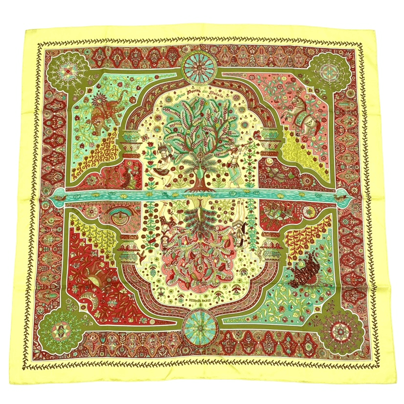 Hermes Carre 90 Silk Scarf Aux Portes Du Palais Royal Doors Green