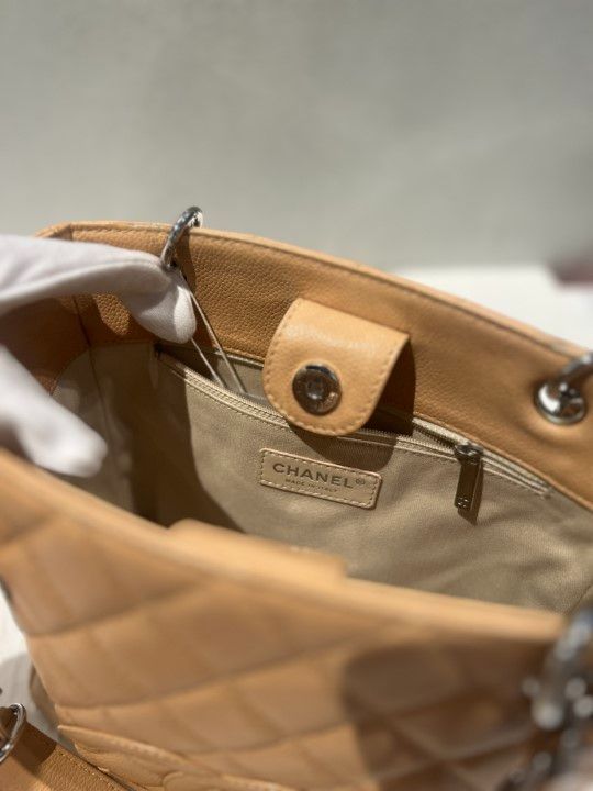 Chanel Caviar Skin PST Beige Coco Mark Chain Tote Bag 12s