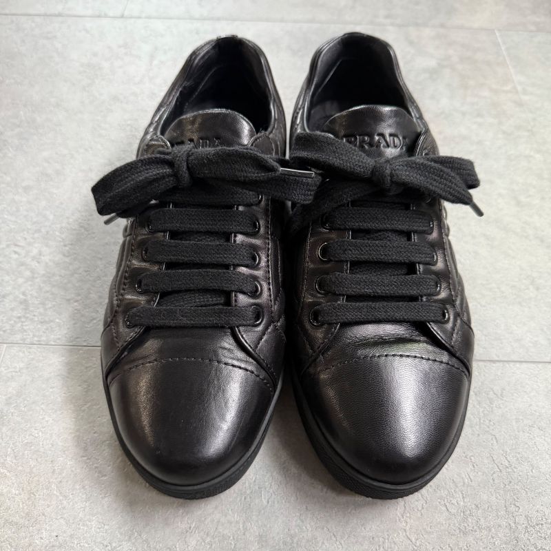 Prada Quilted Leather Logo Sneakers 36 Women's Black Silver 23cm (9.06in)