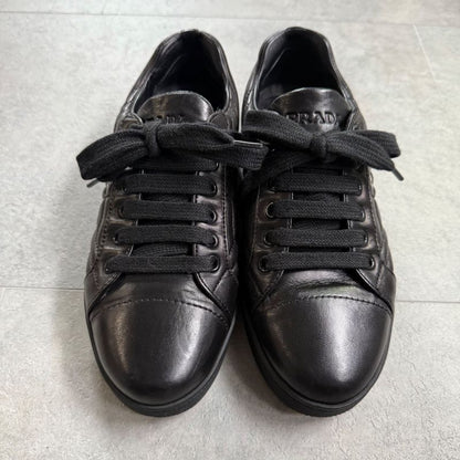 Prada Quilted Leather Logo Sneakers 36 Women's Black Silver 23cm (9.06in)