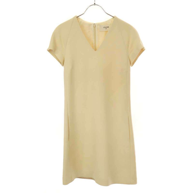 Celine V-Neck Short Sleeve Dress 2r0436102 Ivory 34