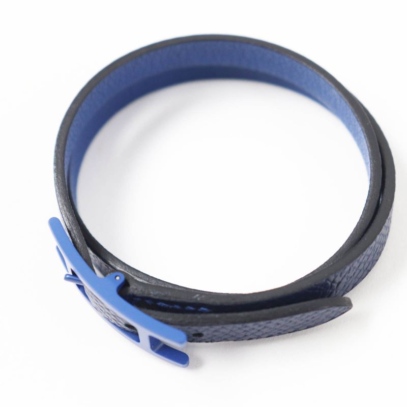 Hermes Be Api Dubretour Blue Hardware Bracelet Leather Navy T4 With Box And