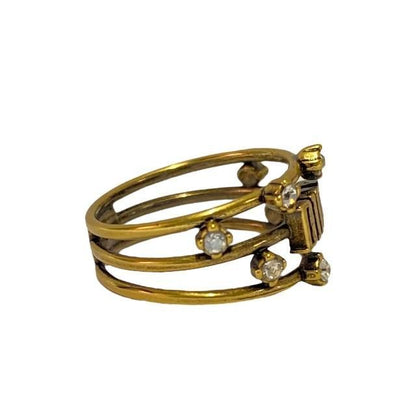 Christian DIOR Jadior Ring Double Finger Ring Logo GP Rhinestone Gold #9 (size