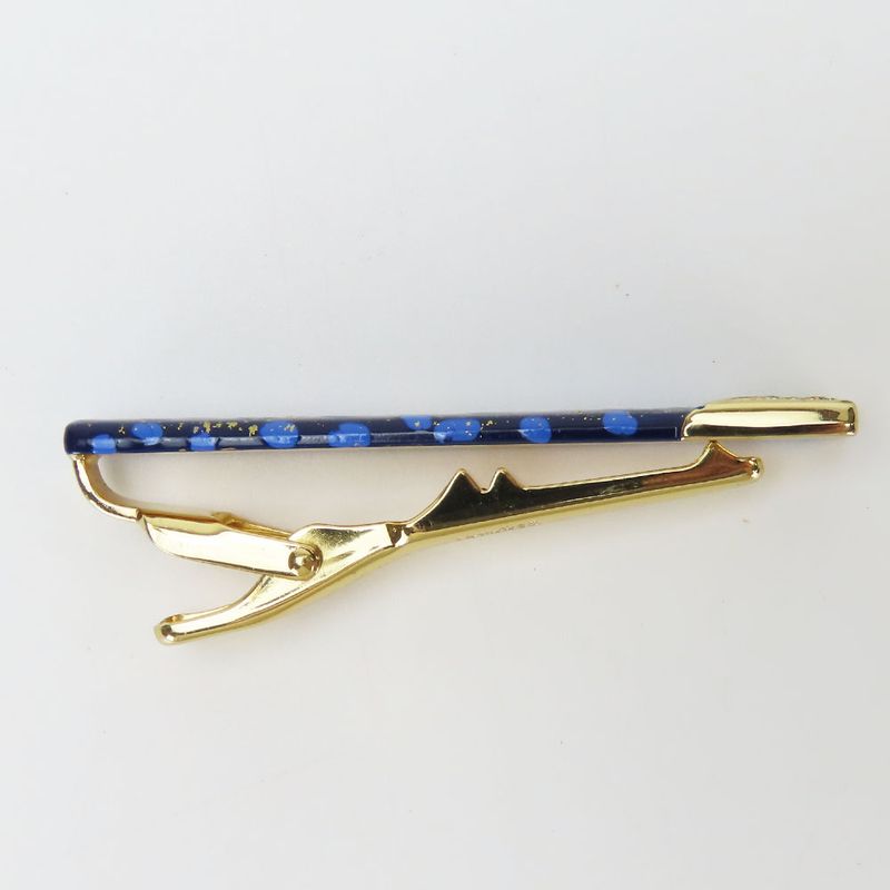Christian Dior Tie Pin Metal Rhinestone Navy Blue Gold Hardware Plated Suit