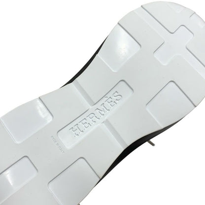 Hermes Glam Sneakers Shoes Leather Suede Black White Bandana Pattern