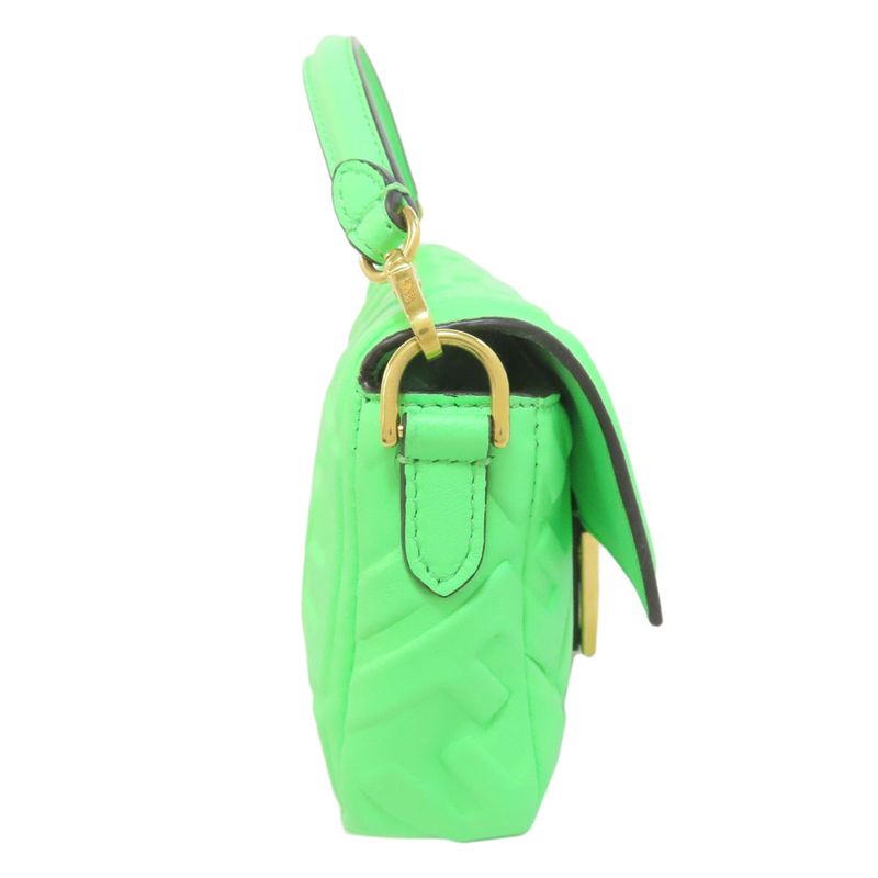 Fendi FF Zucca Pattern 2WAY Handbag Green Calf Women Leather Strap Crossbody