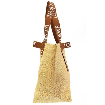 Loewe Fold Shopper Raffia Tote Bag Beige