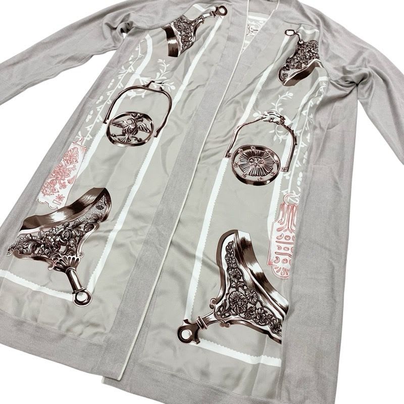 Hermes Outerwear Silk Gray Brown Cardigan Twill Rail Armor Etriers Belt