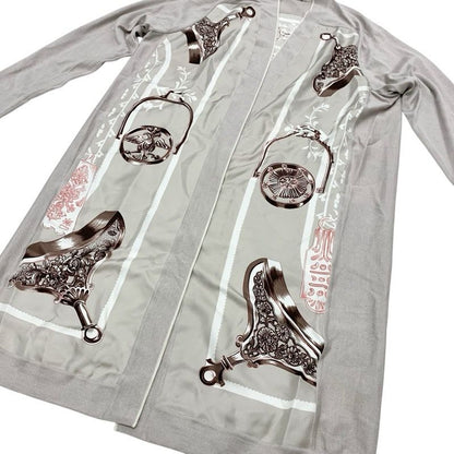 Hermes Outerwear Silk Gray Brown Cardigan Twill Rail Armor Etriers Belt
