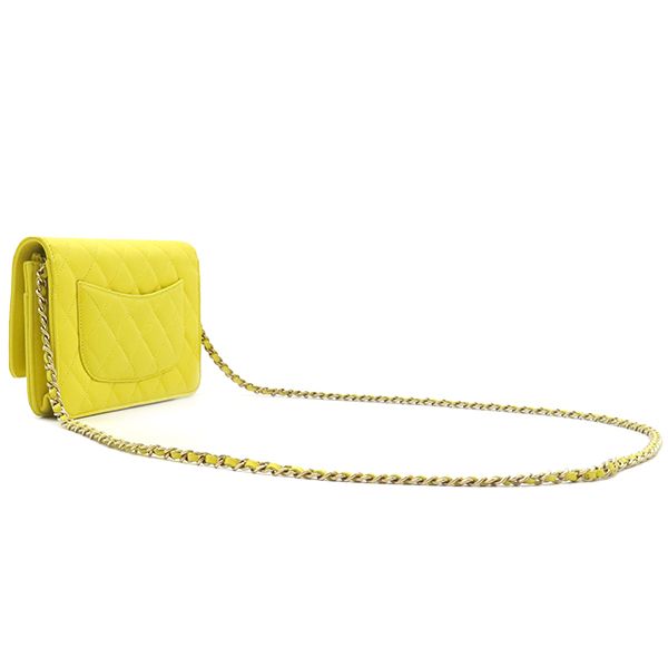 Chanel Chain Wallet Matelasse Caviar Skin Yellow Gold Hardware Yellow Chain
