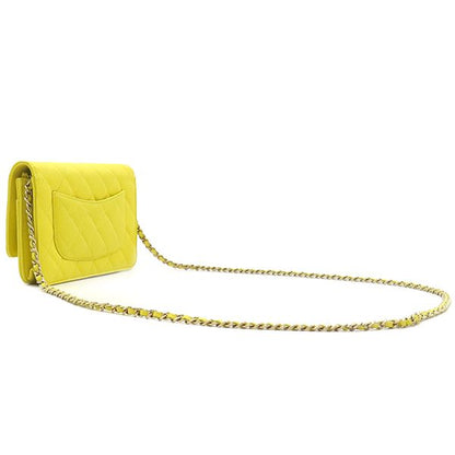 Chanel Chain Wallet Matelasse Caviar Skin Yellow Gold Hardware Yellow Chain