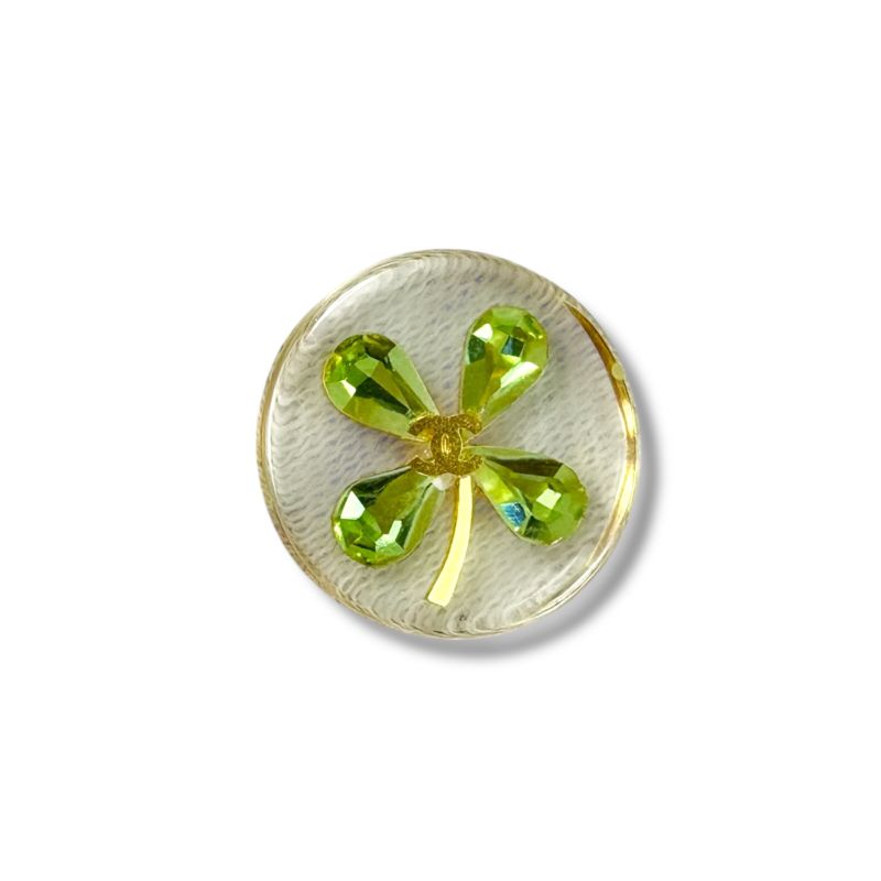 Chanel Clover Motif Earrings Circle Round Clear Green Mini Earrings Binaural