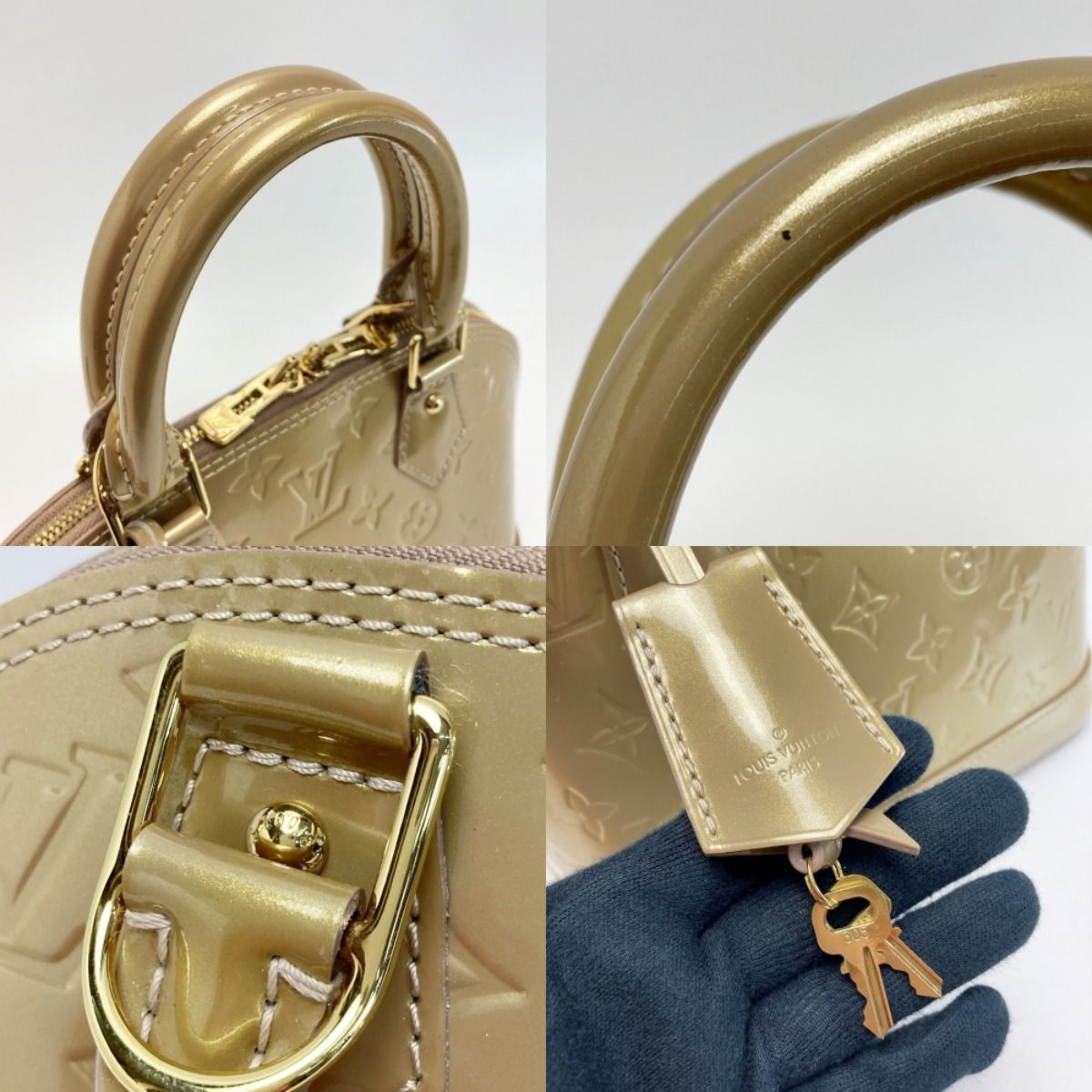 Louis Vuitton Vernis Alma BB Handbag M91752 Beige Poodle Shoulder Bag 2way