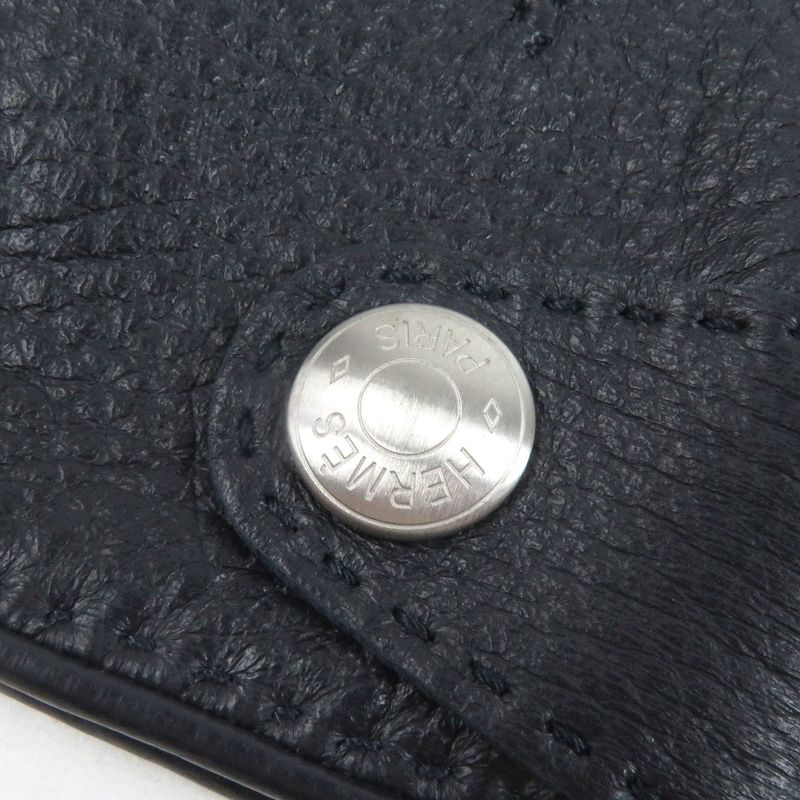 Hermes Deerskin 100% Silk Lining Serie Button Leather Gloves Gloves Navy 8.5