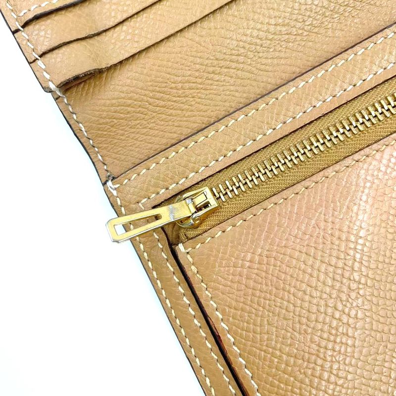 Hermes Bearn Souffle Stamped □L Leather Turquoise Blue And Light Brown Long