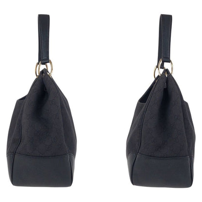 Gucci Black Gold Hardware GG Canvas/leather 257268 Shoulder Bag Handbag Women