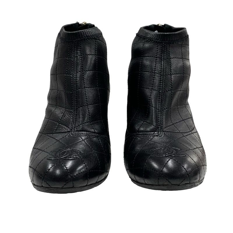 Chanel Boots Short Boots Shoes Leather Black Booties Here Mark Matelasse