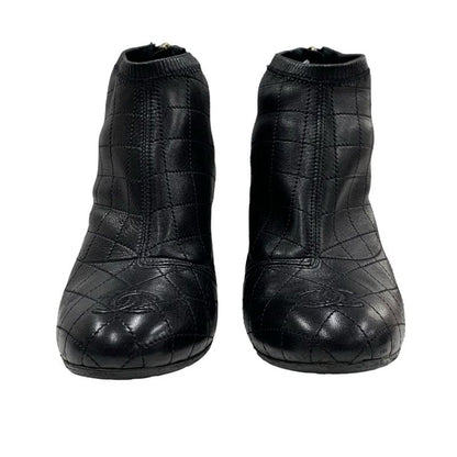 Chanel Boots Short Boots Shoes Leather Black Booties Here Mark Matelasse