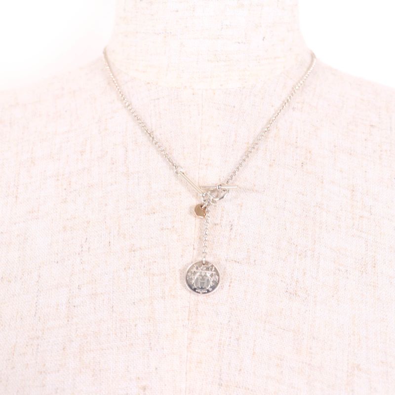 Hermes Exlibris PM Necklace Ag925 Au750 Pendant Silver Gold Made In France