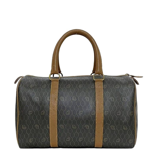 Christian Dior Boston Bag Gray Brown Honeycomb