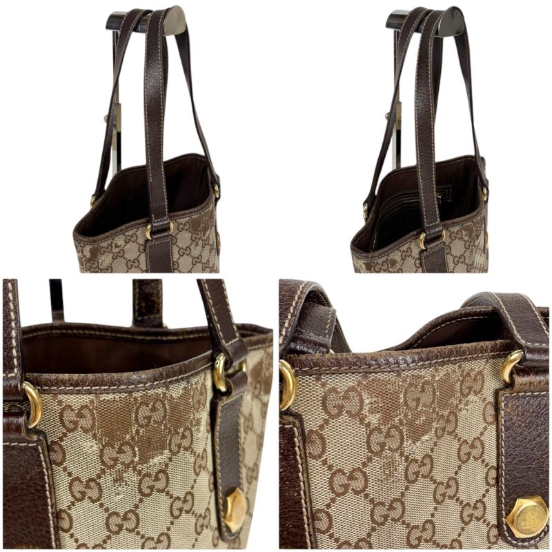 Gucci Mini Tote Handbag Brown GG Canvas Leather Gold Hardware